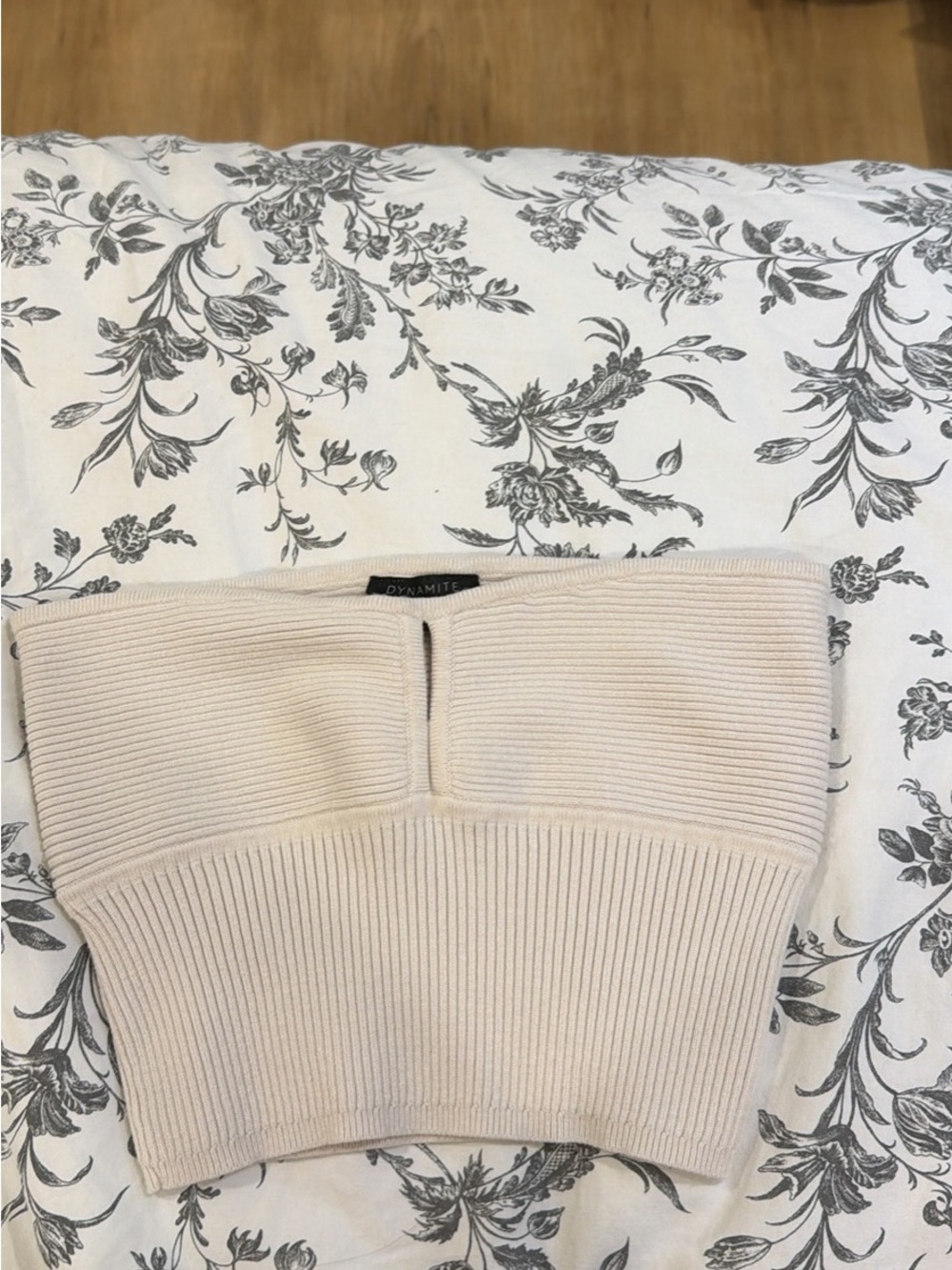 Dynamite Cream Ribbed Off-Shoulder Strapless Sweater